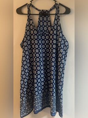Portocruz Navy Printed Midi Dress - Sleeveless Casual Dress